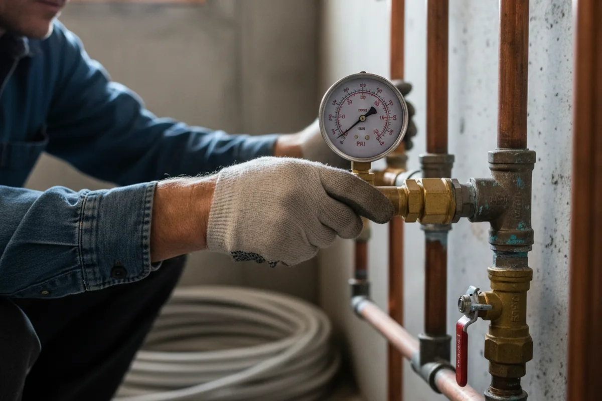 Pressure testing a repaired line during Water Line Repair in New Germany
